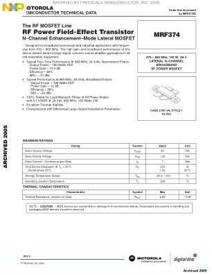 MRF374 datasheet cover page