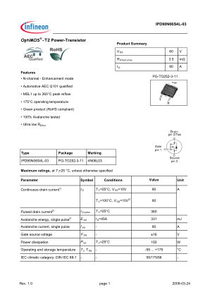 IPD90N06S4L-03 datasheet cover page