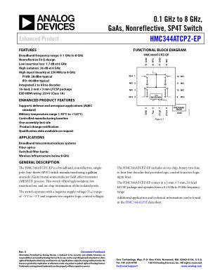 HMC344ATCPZ-EP datasheet cover page
