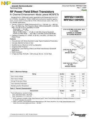 MRF6S21100H datasheet cover page