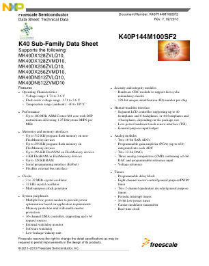 K40P144M100SF2 数据手册首页