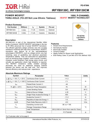 IRFYB9130C datasheet cover page