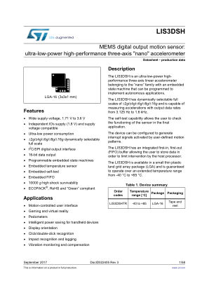 LIS3DSH 数据手册首页