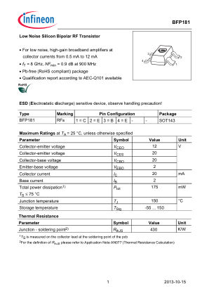 BFP181 数据手册首页
