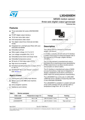 L3G4200DH 数据手册首页