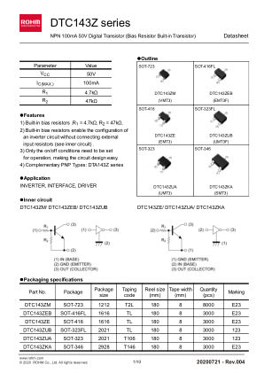 DTC143ZUAT106 datasheet cover page