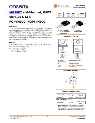FQPF4N90C datasheet cover page
