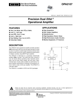 OPA2107 datasheet cover page