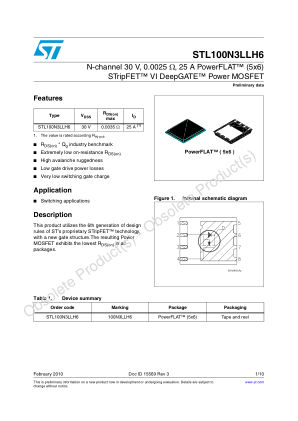 STL100N3LLH6 数据手册首页