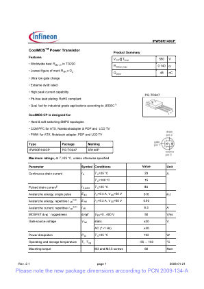 IPW50R140CP 数据手册首页
