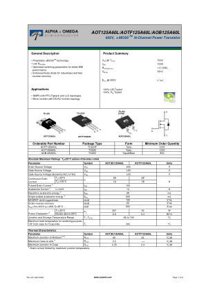 AOTF125A60L 数据手册首页