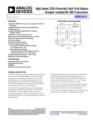 ADM2491E 数据手册首页
