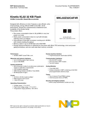KL02P20M48SF0 数据手册首页