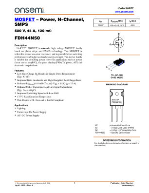 FDH44N50 datasheet cover page