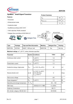 BSP373N datasheet cover page