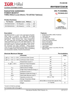 IRHYB597Z30CM 数据手册首页