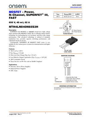 NTH4LN040N65S3H datasheet cover page