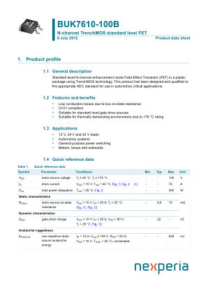 BUK7610-100B datasheet cover page