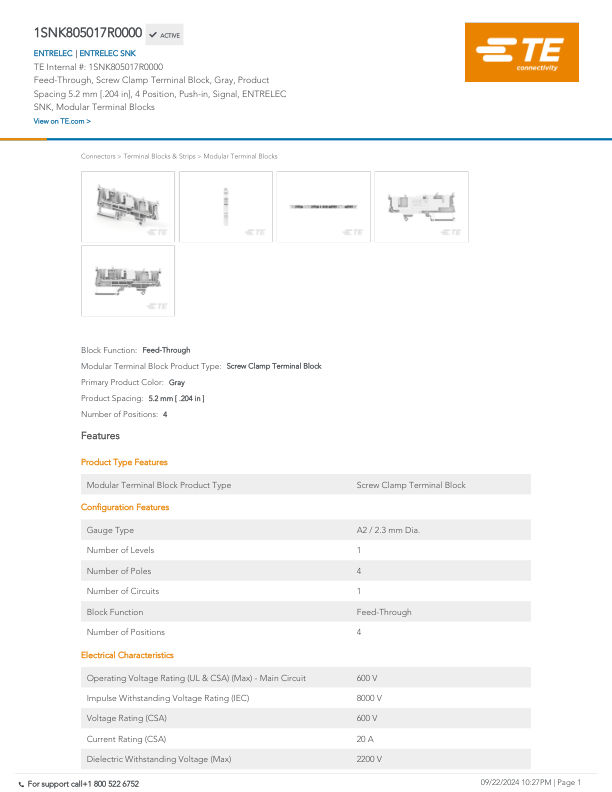 1SNK805017R0000 datasheet cover page