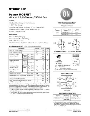 NTGD3133P datasheet cover page