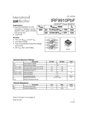 IRF9910 datasheet cover page