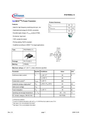 IPD079N06L3-G datasheet cover page