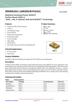 IRHN9250 datasheet cover page