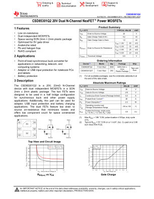 CSD85301Q2 数据手册首页