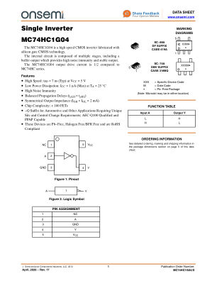 MC74HC1G04 datasheet cover page