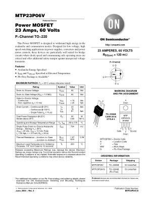 MTP23P06V datasheet cover page