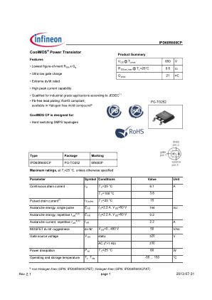 IPD60R600CP datasheet cover page