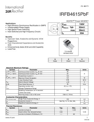 IRFB4615 数据手册首页