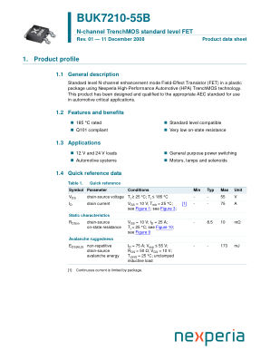 BUK7210-55B datasheet cover page