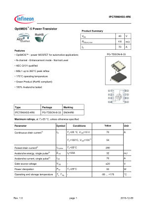IPC70N04S5-4R6 数据手册首页