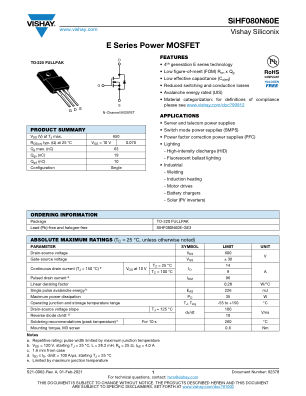 SIHF080N60E datasheet cover page