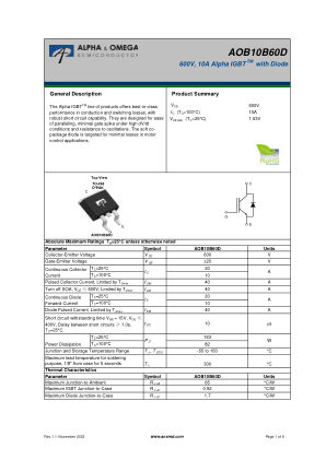 AOB10B60D datasheet cover page