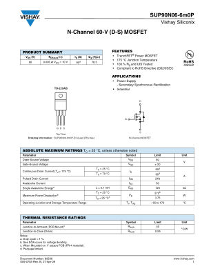 SUP90N06 datasheet cover page
