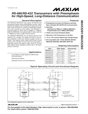 MAX3291 datasheet cover page