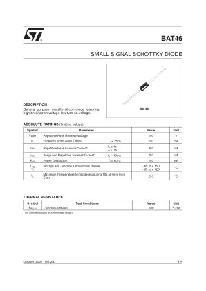 BAT46RL datasheet cover page