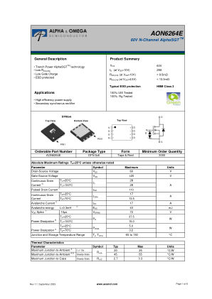 AON6264E 数据手册首页