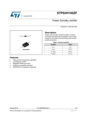 STPS2H100ZF 数据手册首页
