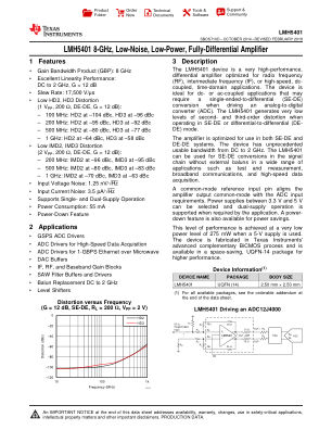 LMH5401 datasheet cover page