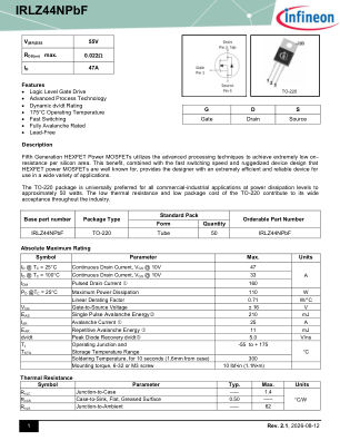 IRLZ44NPBF 数据手册首页