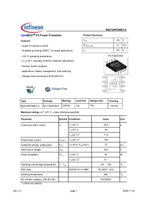 BSZ120P03NS3-G datasheet cover page