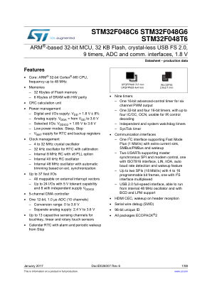 STM32F048C6 datasheet cover page