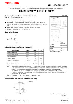 RN2111MFV 数据手册首页