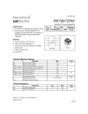 IRF7807Z datasheet cover page