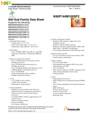 K60P144M100SF2 数据手册首页