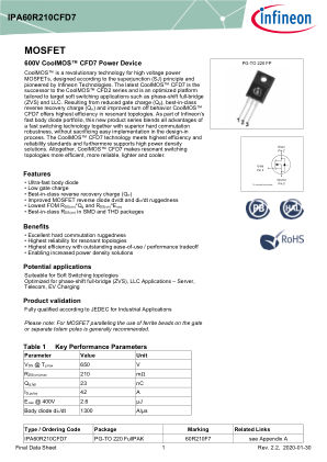 IPA60R210CFD7 datasheet cover page