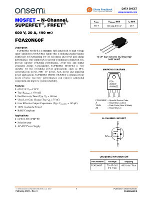 FCA20N60F datasheet cover page